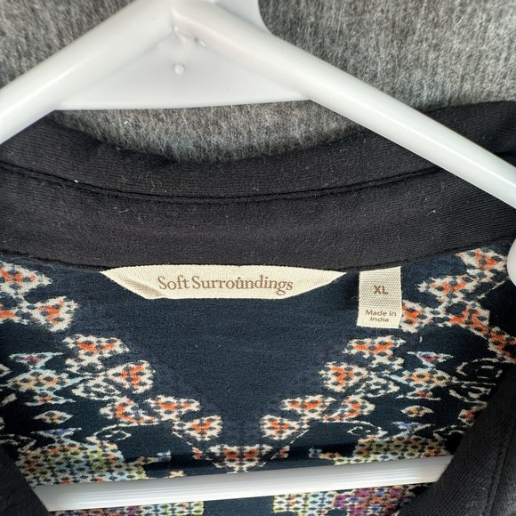 Soft Surroundings XL Black Boho Geometric Button Front Blouse Top - Picture 4 of 9